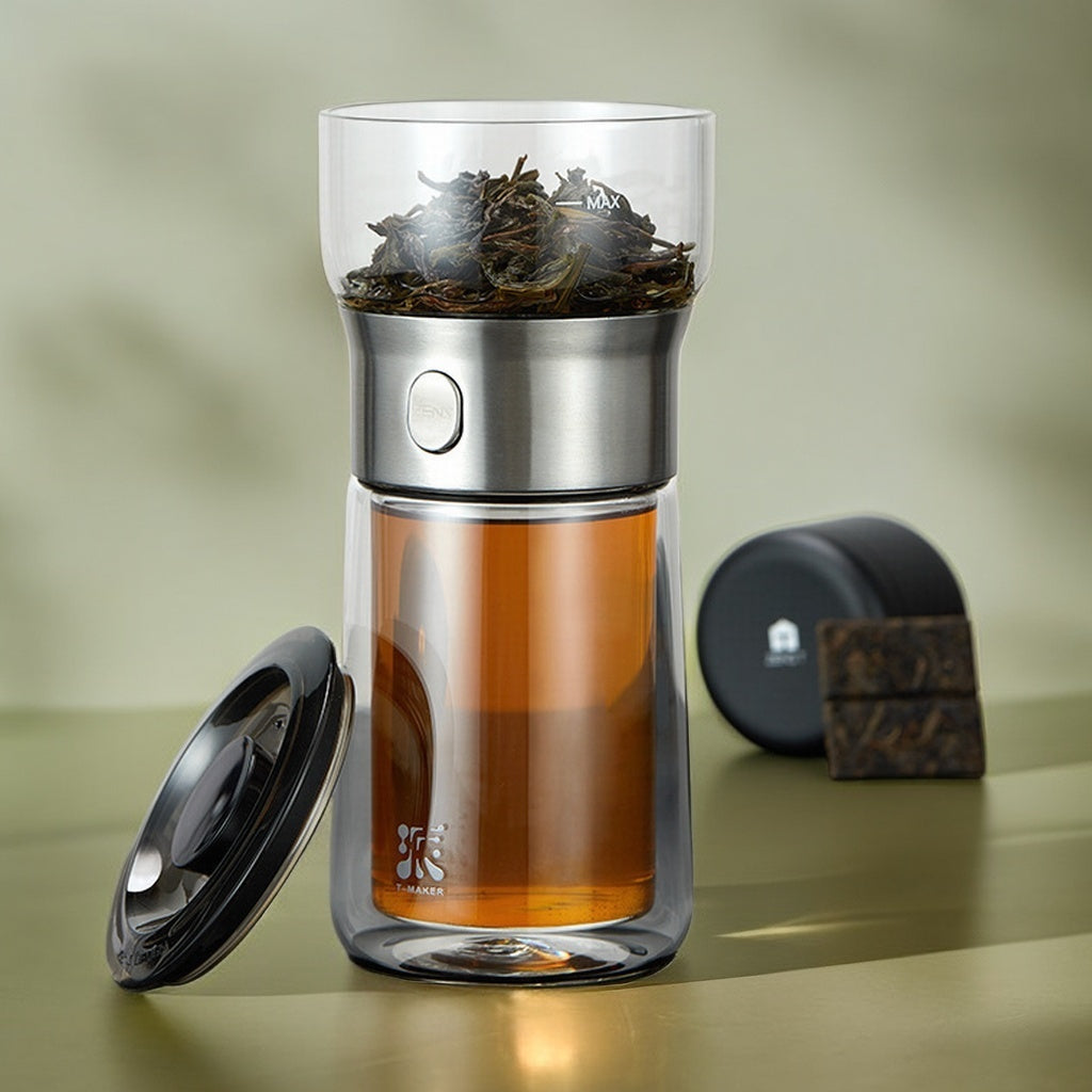 Portable Single-Person Tea Infuser Cup with Heat-Resistant Glass Teaware Set for Travel - Tea & Water Separation