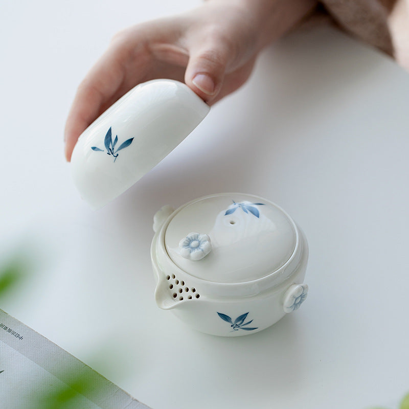 Handcrafted Orchid Butterfly Glass Travel Tea Set - Elegant & Portable Ceramic Quick Brew Cup with Teapot, One Pot & One Cup Set