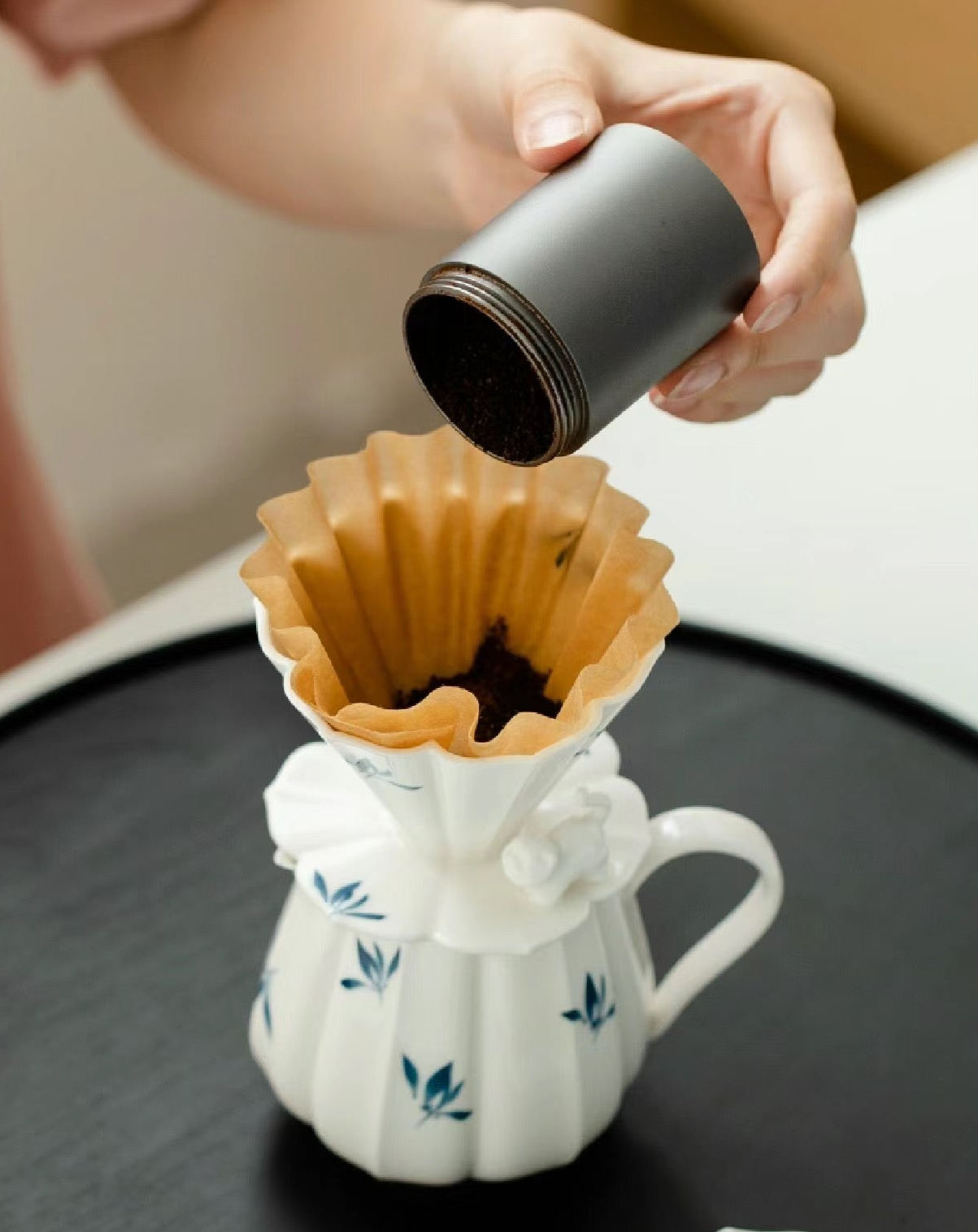 Handcrafted Ceramic Pour-Over Coffee Set: Beginner-Friendly with Cat Sculpture & Orchid Butterfly Design