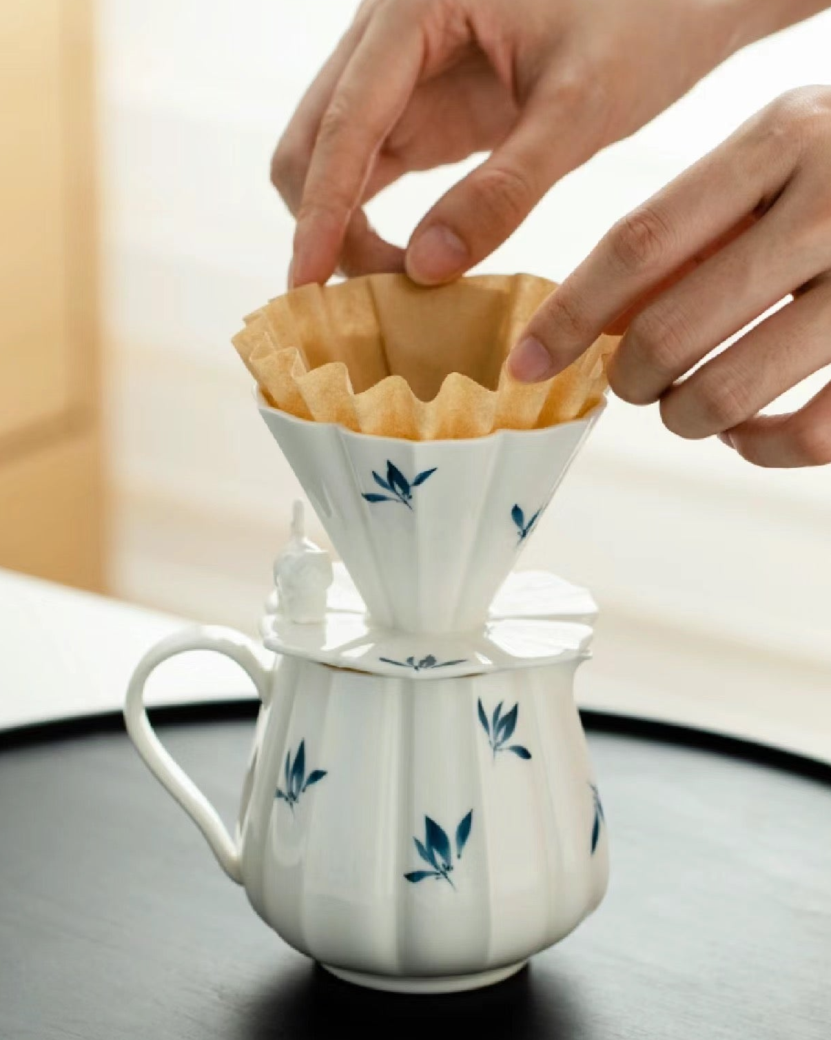 Handcrafted Ceramic Pour-Over Coffee Set: Beginner-Friendly with Cat Sculpture & Orchid Butterfly Design