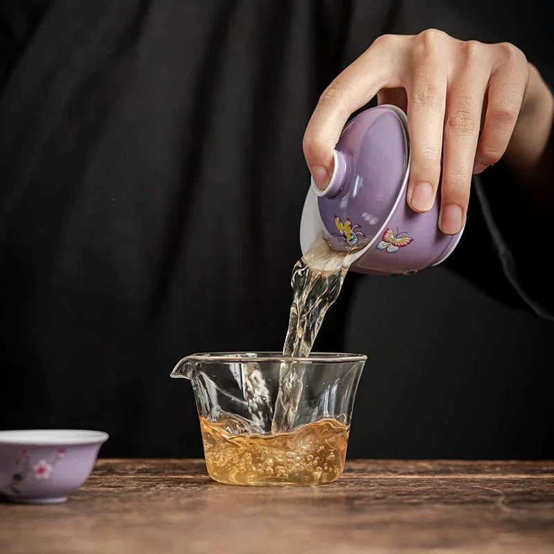 Butterfly Handmade Portable Tea Set with Case for Three