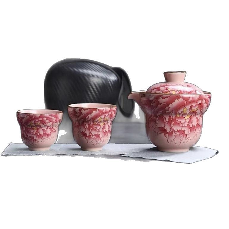 Ru Yao Ceramic Travel Tea Set with Portable Infuser - Luxury Chinese-style Brew Kit, Compact 1 Pot + 2 Cups for Business Trips & Outdoor Adventures