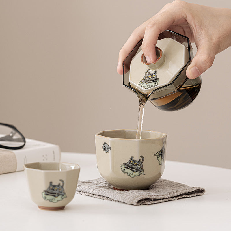 "Flying Tiger" Travel Set! Portable Ceramic Teaset (1 Pot 1 Cup)