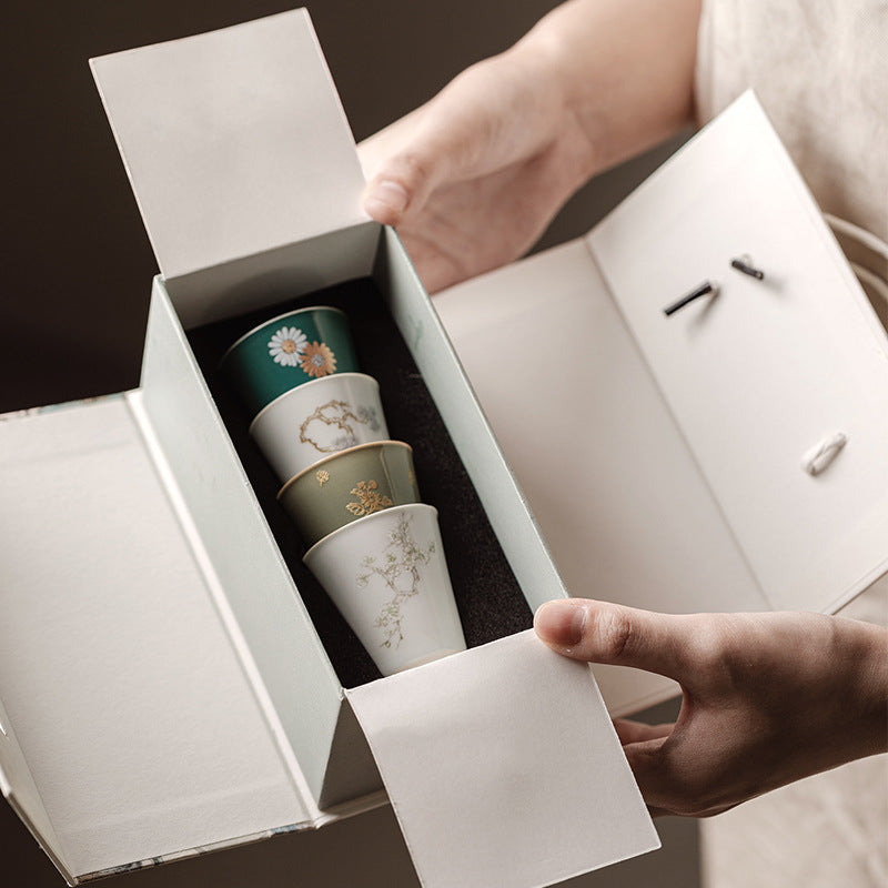 Luxury Four-Piece Tea Cup Gift Set: Kung Fu Tea Utensils Ideal Companion Gift for Tea Enthusiasts