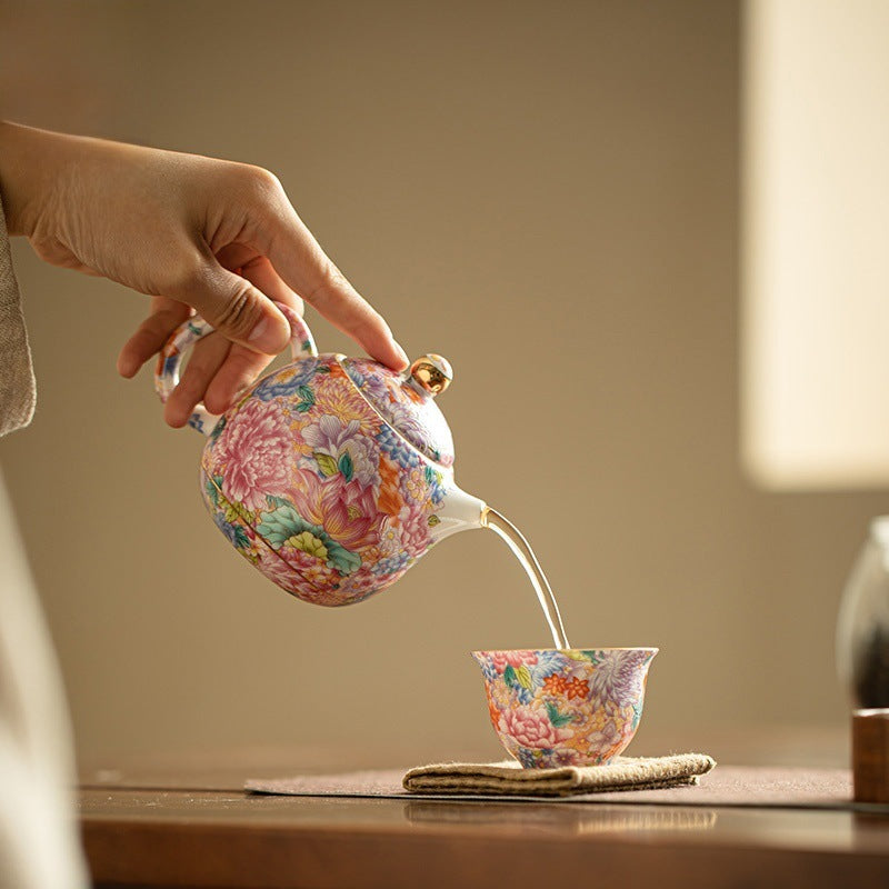 Mutton Fat Jade Porcelain multi-flower teapot kung fu tea set master cup painted tea pot