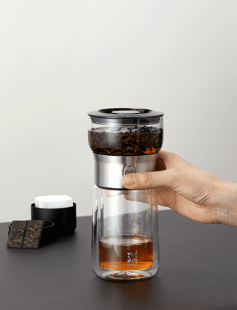 Portable Single-Person Tea Infuser Cup with Heat-Resistant Glass Teaware Set for Travel - Tea & Water Separation
