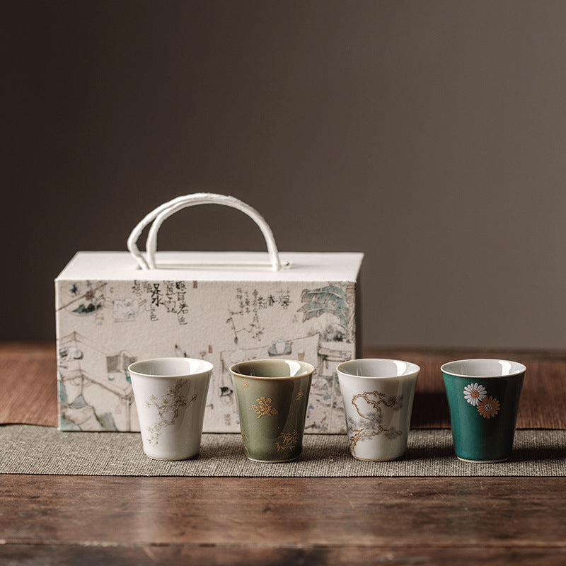 Luxury Four-Piece Tea Cup Gift Set: Kung Fu Tea Utensils Ideal Companion Gift for Tea Enthusiasts