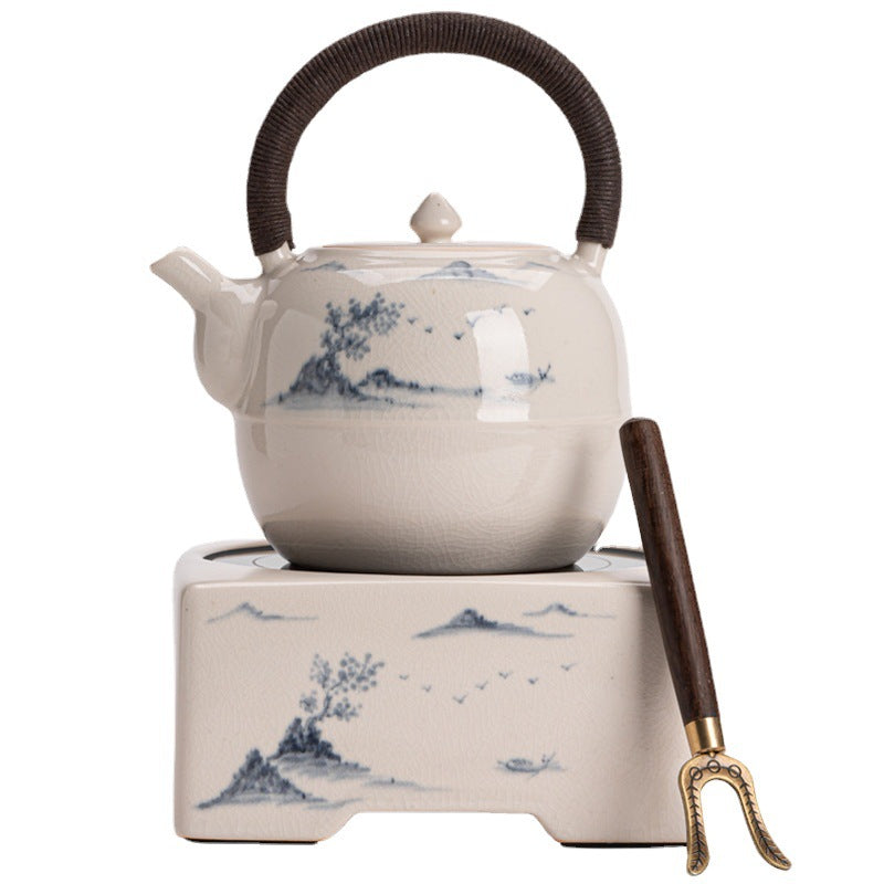 Electric Ceramic Tea Boiler - Hand-painted Porcelain Tea Set for Home Brewing and Health Preservation