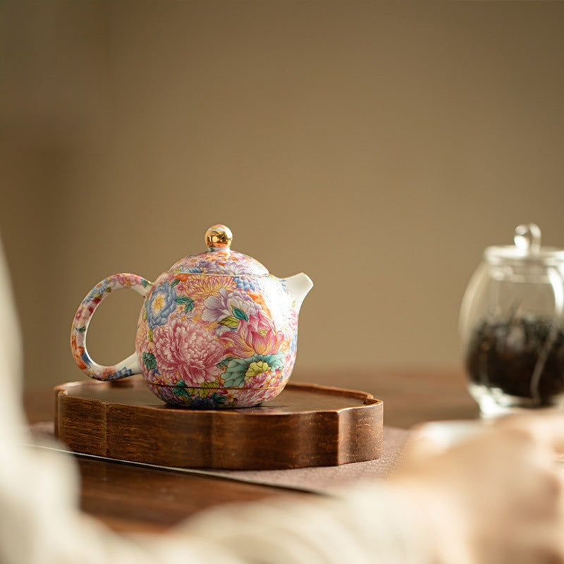 Mutton Fat Jade Porcelain multi-flower teapot kung fu tea set master cup painted tea pot