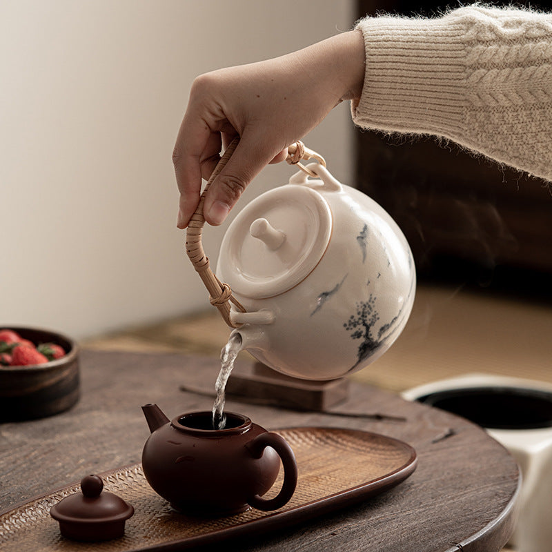 Electric Ceramic Tea Boiler - Hand-painted Porcelain Tea Set for Home Brewing and Health Preservation