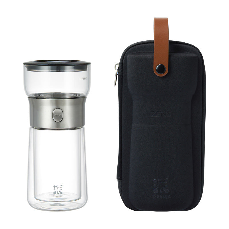 Portable Single-Person Tea Infuser Cup with Heat-Resistant Glass Teaware Set for Travel - Tea & Water Separation