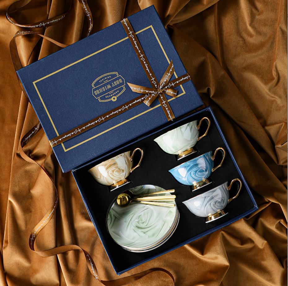 hand painted gold bone china cup set gift British afternoon tea cup coffee cup and saucer housewarming wedding gift