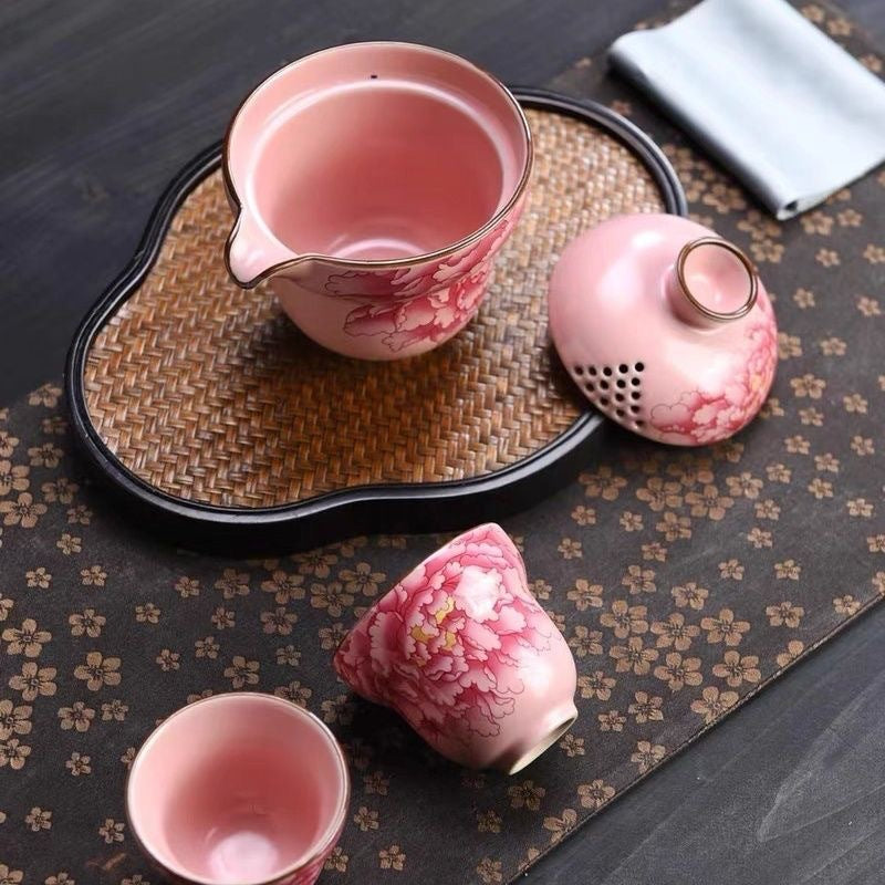 Ru Yao Ceramic Travel Tea Set with Portable Infuser - Luxury Chinese-style Brew Kit, Compact 1 Pot + 2 Cups for Business Trips & Outdoor Adventures