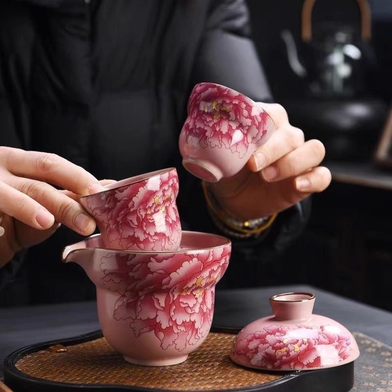 Ru Yao Ceramic Travel Tea Set with Portable Infuser - Luxury Chinese-style Brew Kit, Compact 1 Pot + 2 Cups for Business Trips & Outdoor Adventures