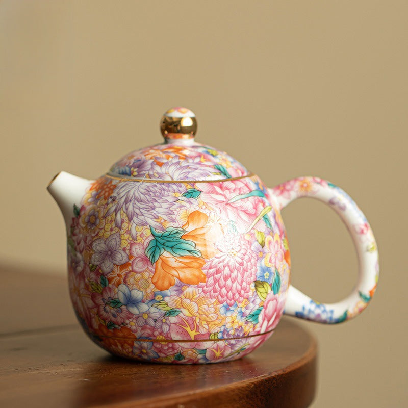 Mutton Fat Jade Porcelain multi-flower teapot kung fu tea set master cup painted tea pot