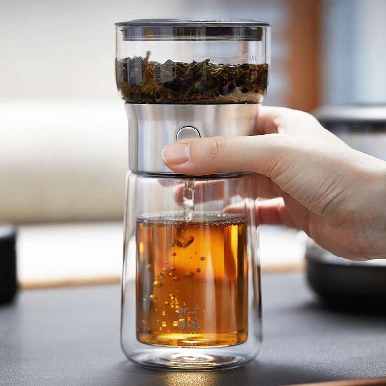 Portable Single-Person Tea Infuser Cup with Heat-Resistant Glass Teaware Set for Travel - Tea & Water Separation