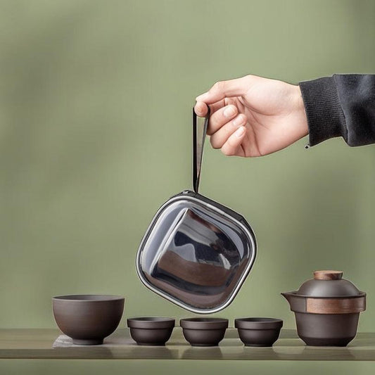 “Luxury Zisha” Portable Travel Tea Set with 1 Pot & 3 Cups for Mini Kung Fu Tea Ceremony