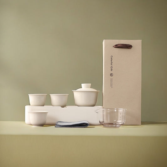 Portable Outdoor Camping Tea Set - Ceramic Kung Fu Gaiwan with 1 Pot & 3 Cups, Compact Storage Box, Miniature Tea Table for Brewing on the Go