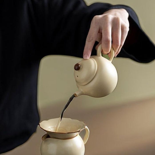 Matte yellow RuYao ceramic tea pot for household tea making