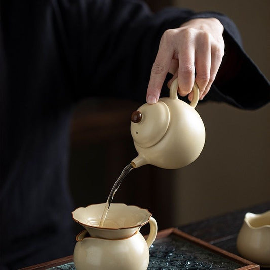 Matte yellow RuYao ceramic tea pot for household tea making