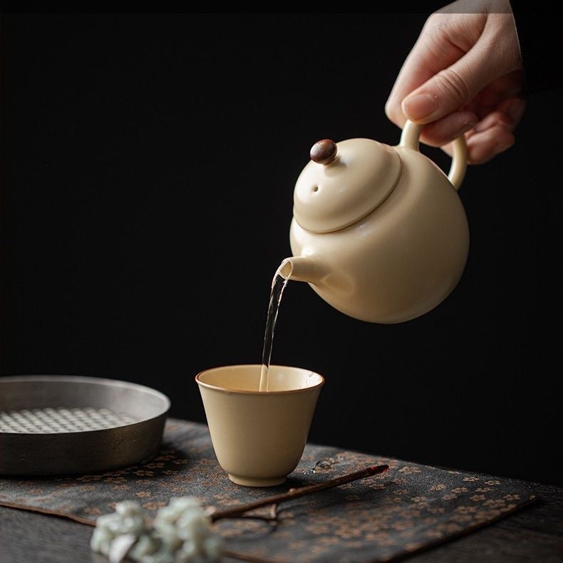 Matte yellow RuYao ceramic tea pot for household tea making