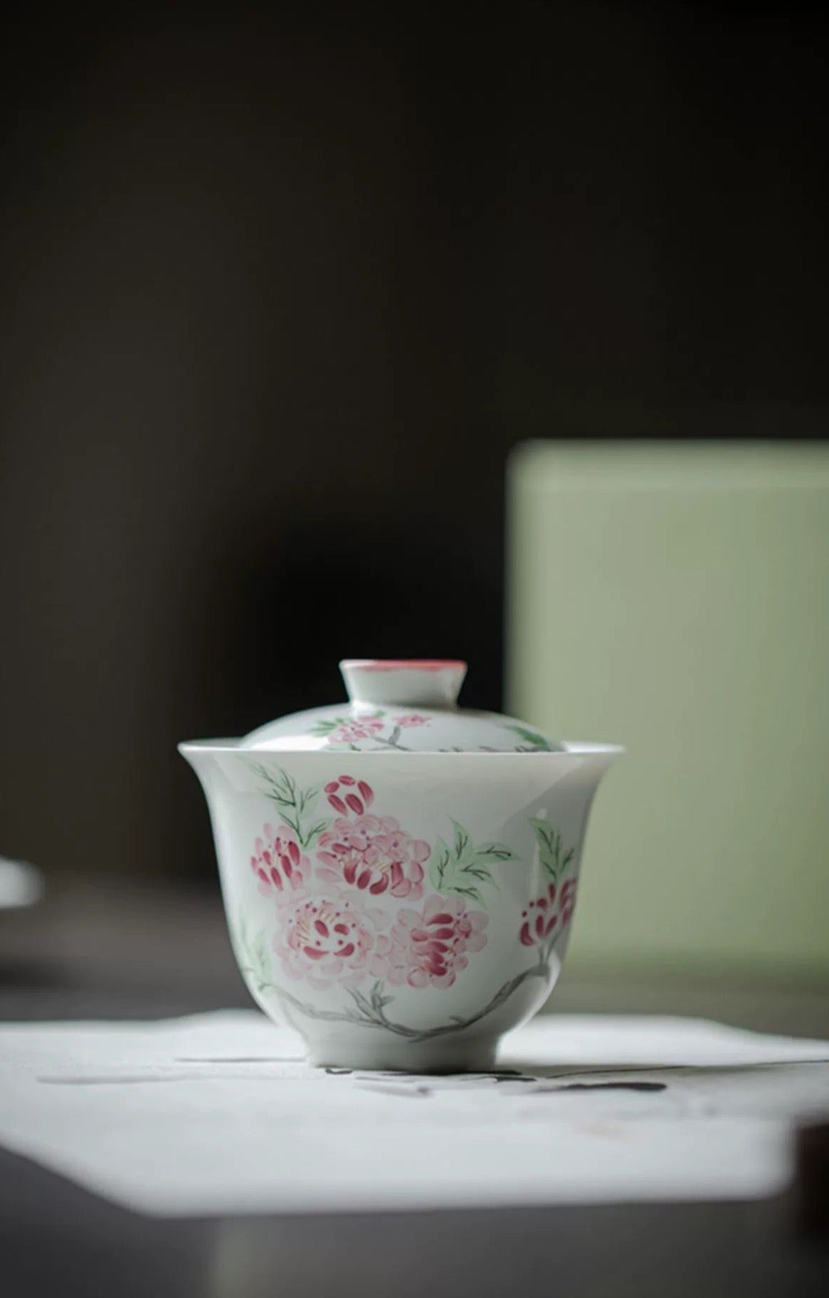 Begonia flowers gaiwan cup ! mutton fat jade porcelain chinese cup kongfu tea
