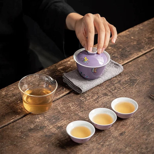 Butterfly Handmade Portable Tea Set with Case for Three
