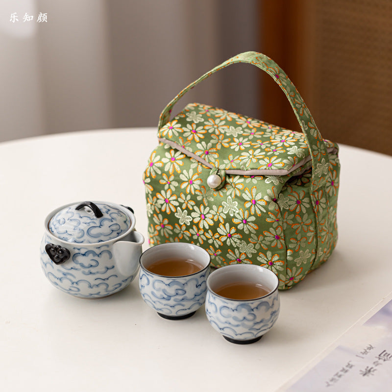 Portable Gongfu Tea Set - Yixing Style Clay Teapot with 2 Cups & Carry Case | Chinese Travel Tea Ceremony Kit | Ceramic Tea Set Gift
