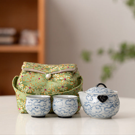 Portable Gongfu Tea Set - Yixing Style Clay Teapot with 2 Cups & Carry Case | Chinese Travel Tea Ceremony Kit | Ceramic Tea Set Gift