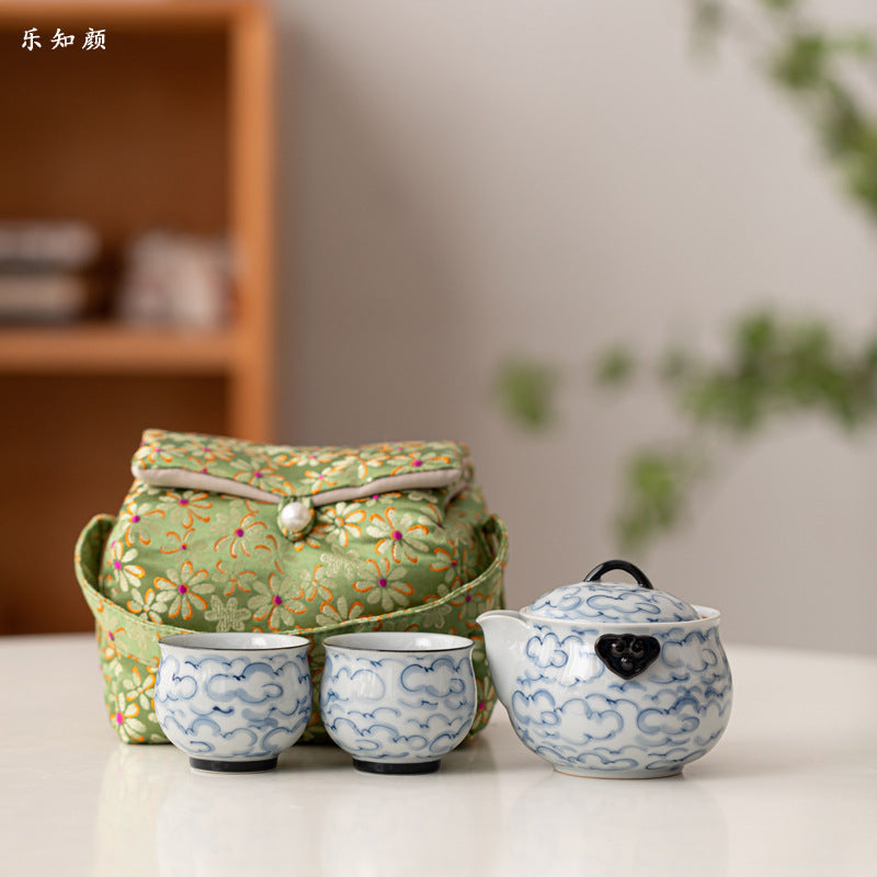 Portable Gongfu Tea Set - Yixing Style Clay Teapot with 2 Cups & Carry Case | Chinese Travel Tea Ceremony Kit | Ceramic Tea Set Gift