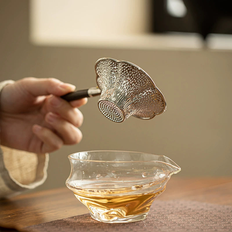 Handmade Silver-Plated Tea Strainer with Hammered Texture - Traditional Tea Filter Accessory for Loose Leaf Tea