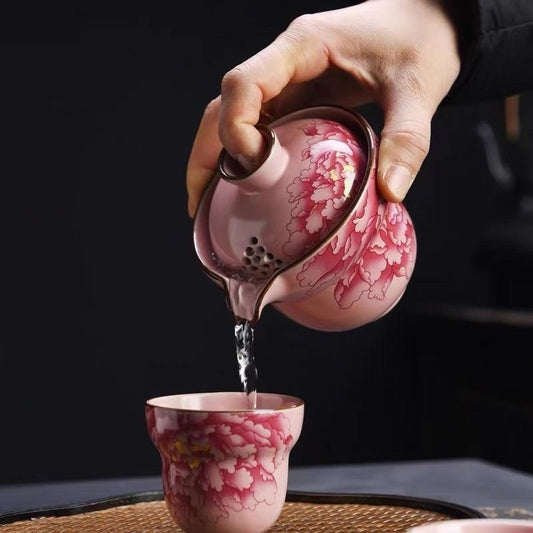 Ru Yao Ceramic Travel Tea Set with Portable Infuser - Luxury Chinese-style Brew Kit, Compact 1 Pot + 2 Cups for Business Trips & Outdoor Adventures