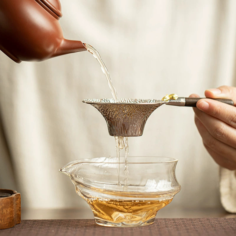 Handmade Silver-Plated Tea Strainer with Hammered Texture - Traditional Tea Filter Accessory for Loose Leaf Tea