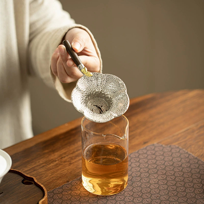 Handmade Silver-Plated Tea Strainer with Hammered Texture - Traditional Tea Filter Accessory for Loose Leaf Tea