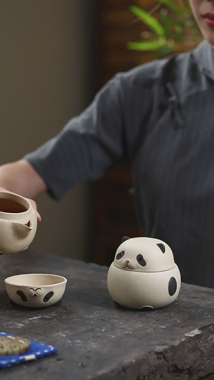 浮き輪♡パンダさん&ひよこset Panda Handmade Handle Teapot & Tea Caddy Zisha Portable Travel