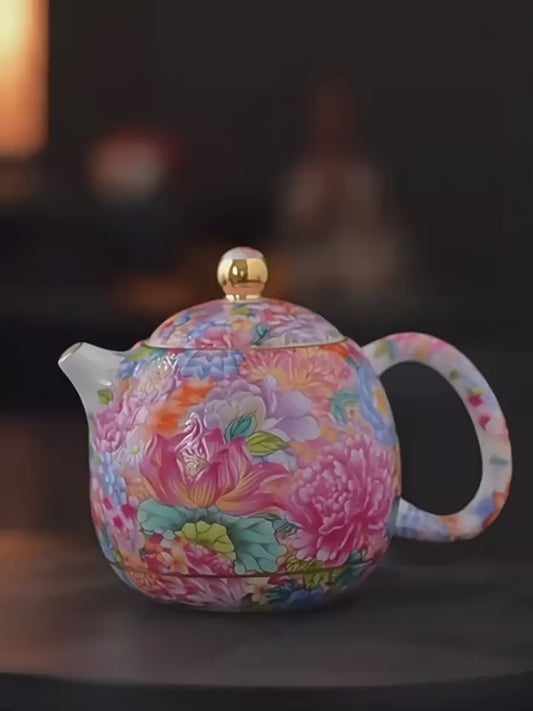 Mutton Fat Jade Porcelain multi-flower teapot kung fu tea set master cup painted tea pot