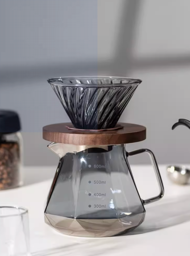 Coffee Brewing V60 Set with Walnut Wood Holder and Sharing Pot
