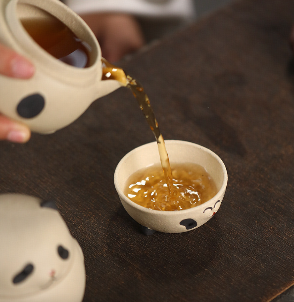 Panda Handmade Handle Teapot & Tea Caddy Zisha Portable Travel Teapot Set