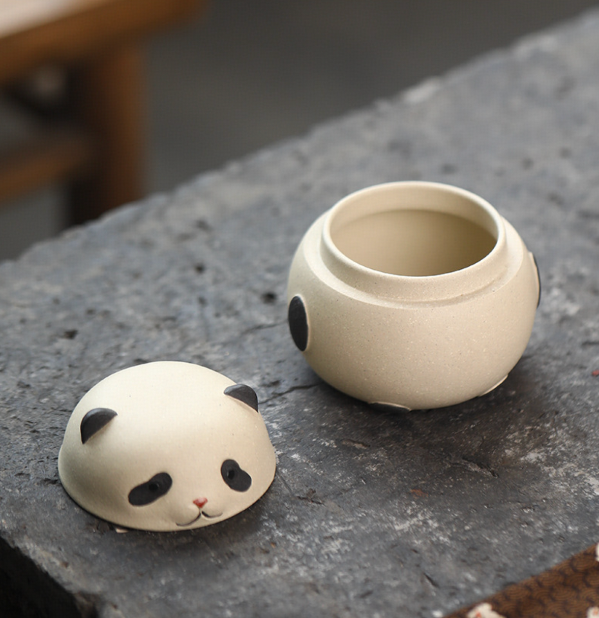 Panda Handmade Handle Teapot & Tea Caddy Zisha Portable Travel Teapot Set