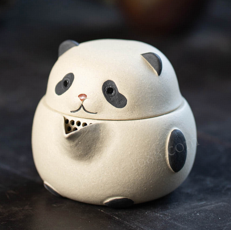 Panda Handmade Handle Teapot & Tea Caddy Zisha Portable Travel Teapot Set