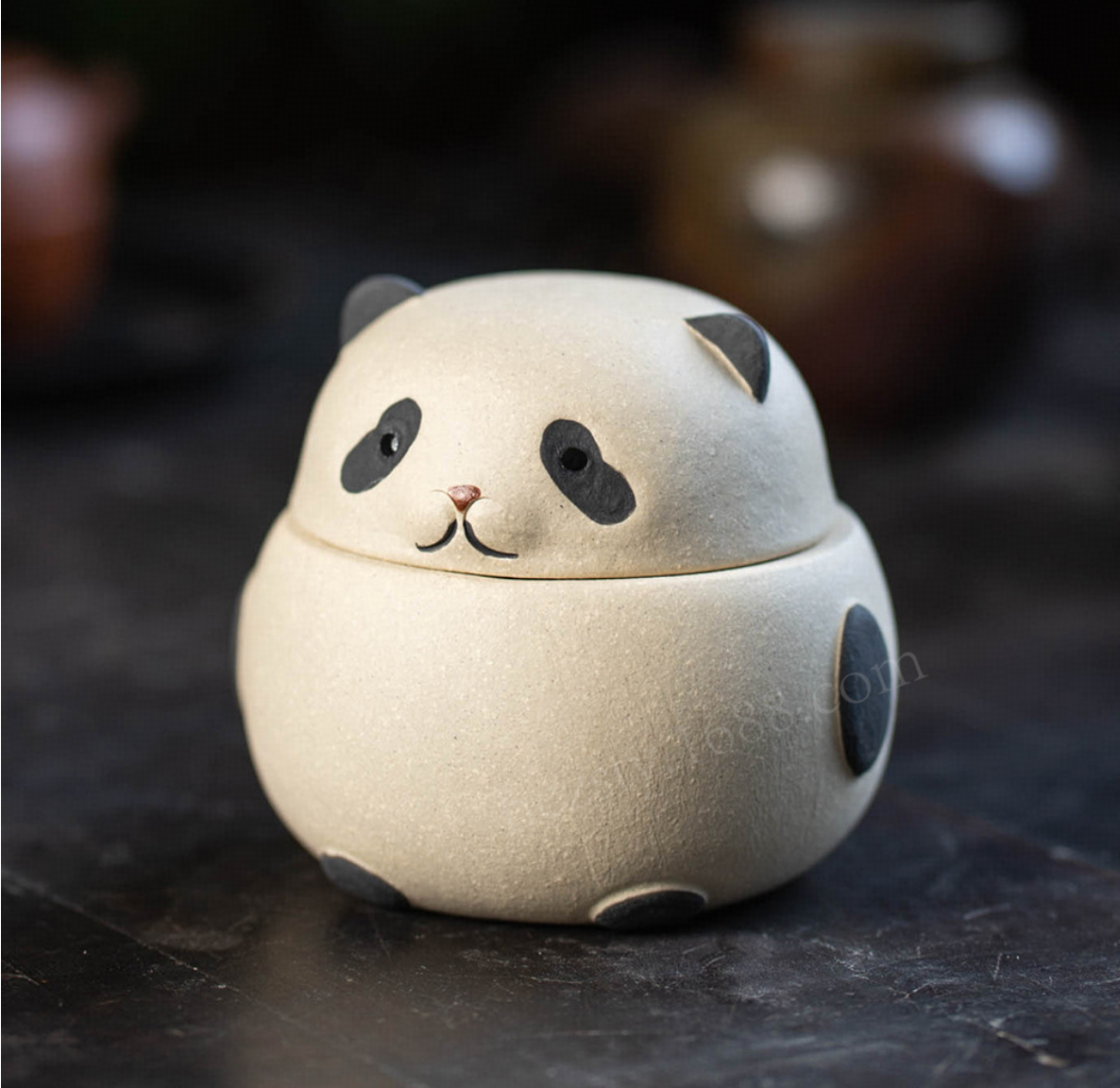 Panda Handmade Handle Teapot & Tea Caddy Zisha Portable Travel Teapot Set