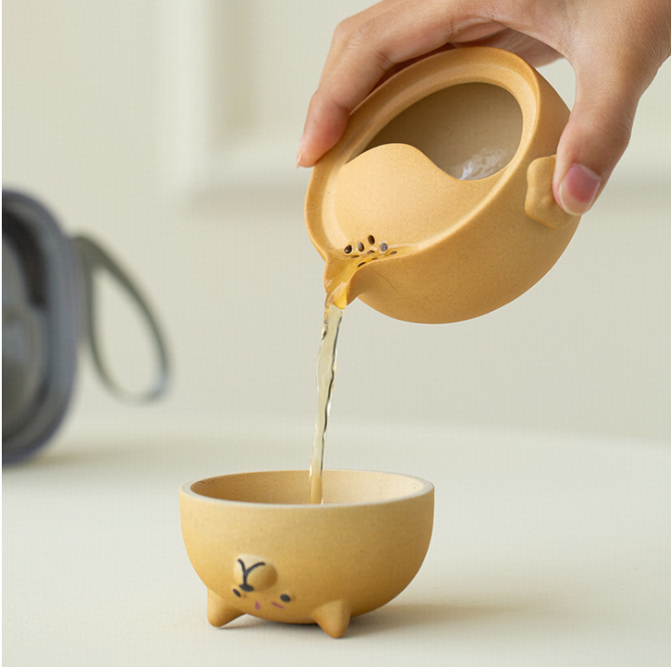 “Lucky Dog” TAO Portable Travel Teaware Quick Teapot Cup Set